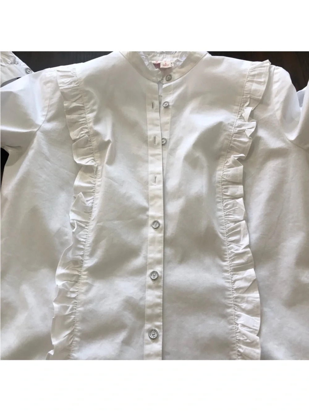 NEW Brooks Brothers Elegant White Ruffled trim collar Cotton/ Stretch Top 8
